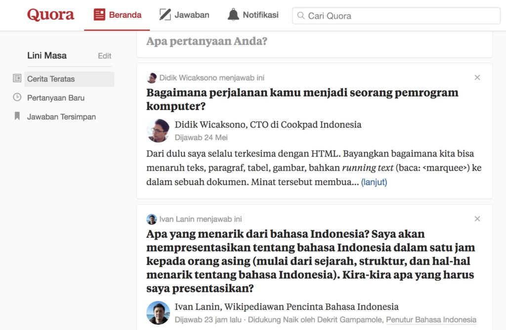 Quora versi bahasa Indonesia